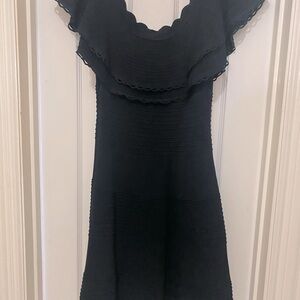 NAVY CHIC Off the shoulder Eliza J Fit & Flare Dress;Beautiful Ruffled Fabric